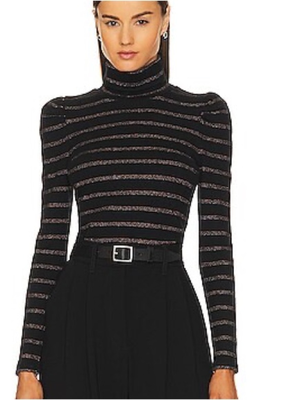 Veronica Beard Black Top with Metallic Stripe Accents